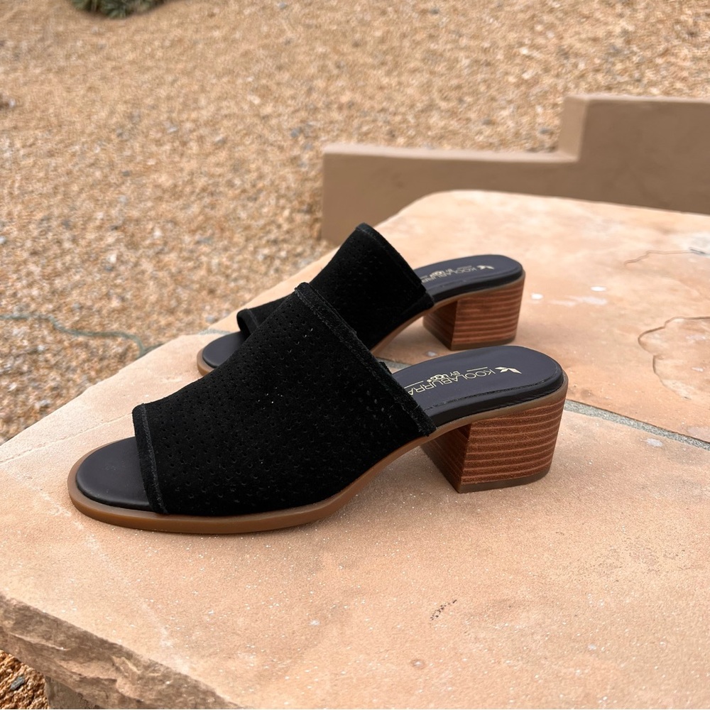 ⬇️💲Koolaburra By UGG Open Toe Slip On Sandals Suede 6.5 Black 2” Block Heel